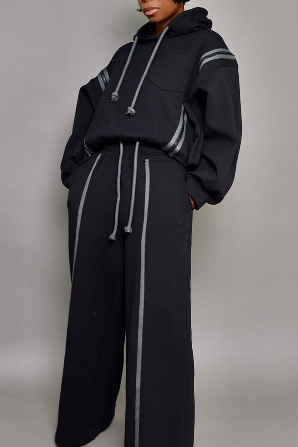 Casual Detachable Sleeves Hoodie & Wide Leg Pants Set