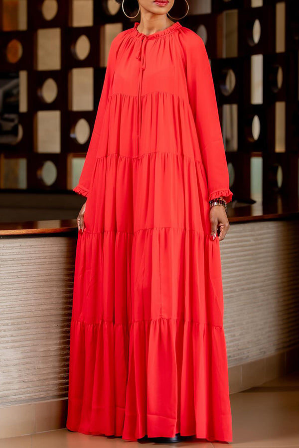 Stylish Long Sleeve Tiered Ruffle Maxi Dress