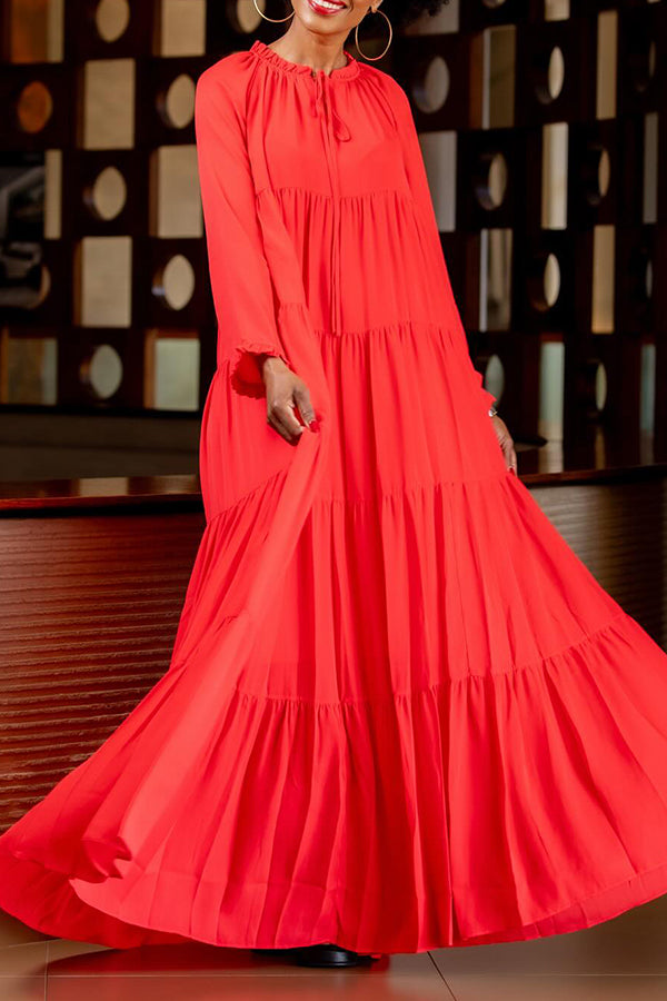 Stylish Long Sleeve Tiered Ruffle Maxi Dress