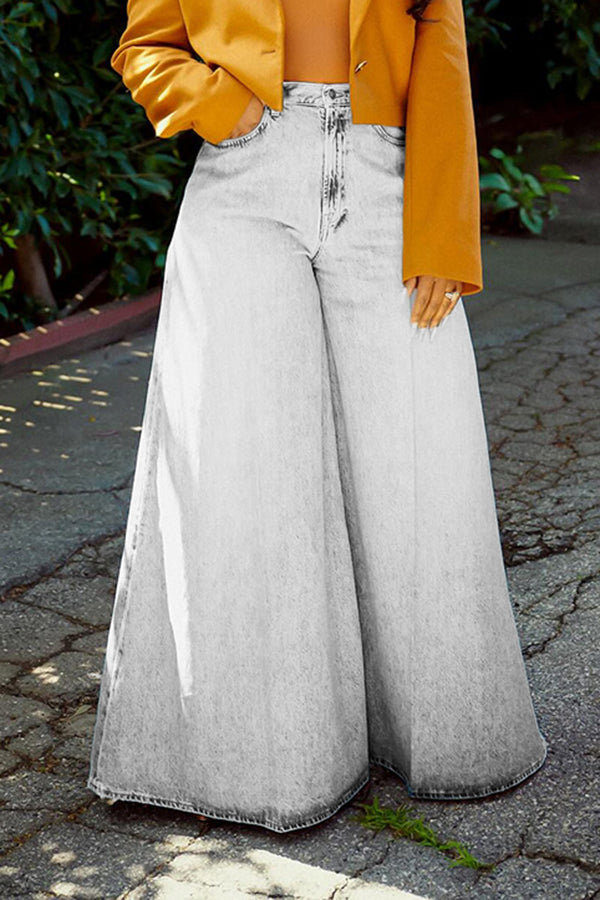 Casual Light Washed Wide Leg Jeans