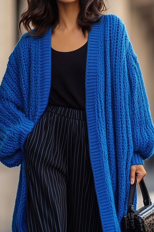 Relaxed Fit Lantern Sleeve Open Front Cardigan