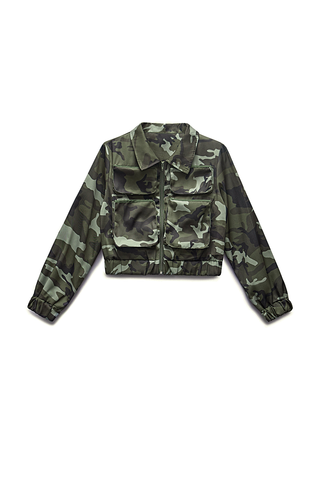 Stylish Camo Zipper Flap Pocket Jacket