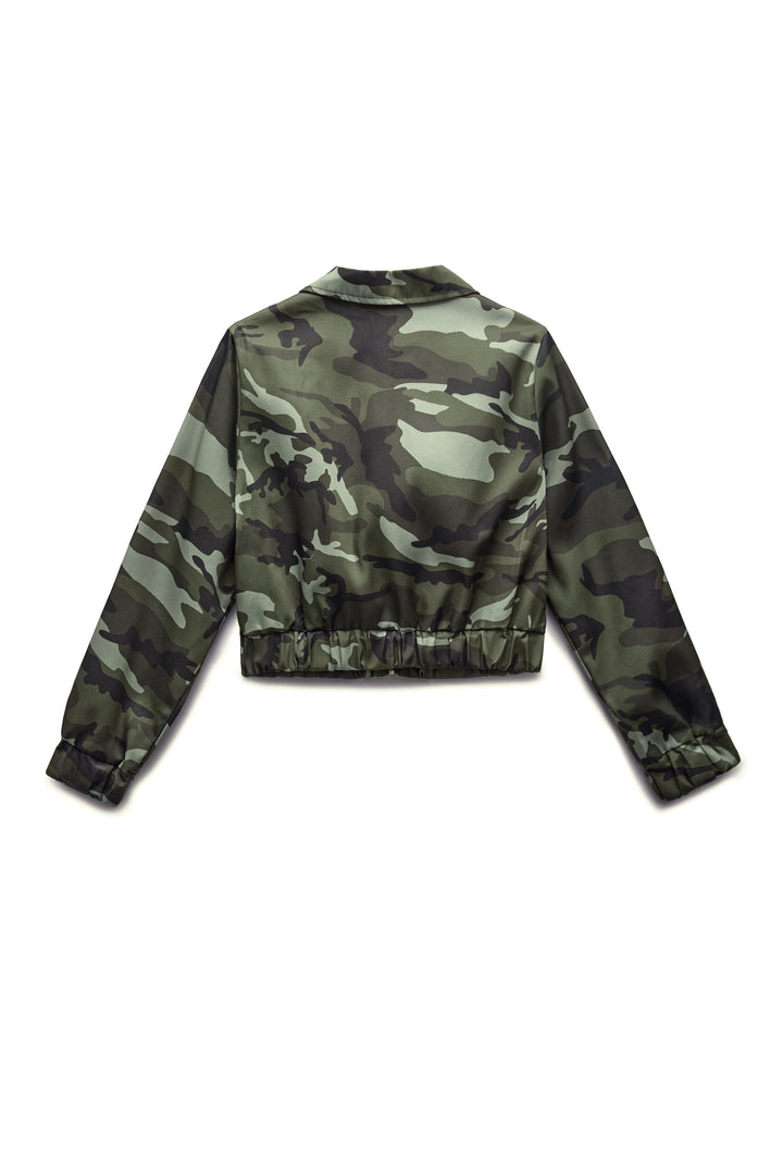 Stylish Camo Zipper Flap Pocket Jacket