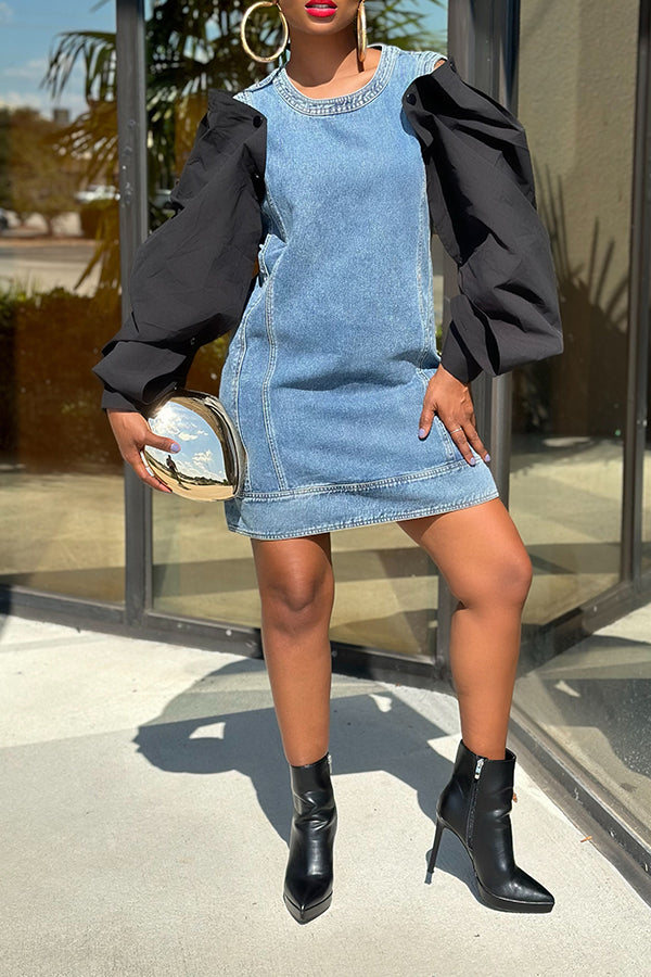 Stylish Removable Sleeves Denim Dress