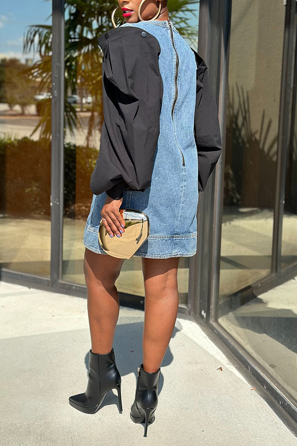 Stylish Removable Sleeves Denim Dress