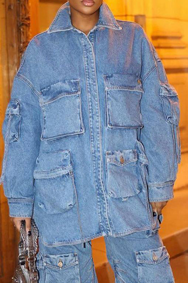 Stylish Flap Pocket Denim Jacket