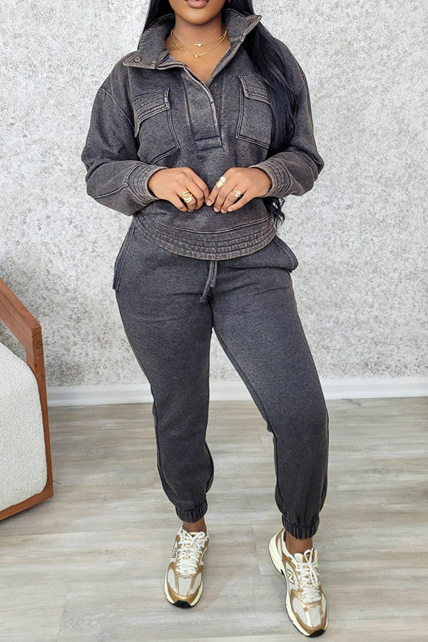 Casual Snap Button Sweatshirt & Jogger Set