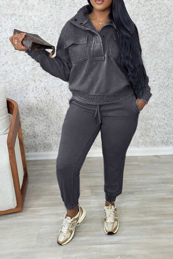 Casual Snap Button Sweatshirt & Jogger Set