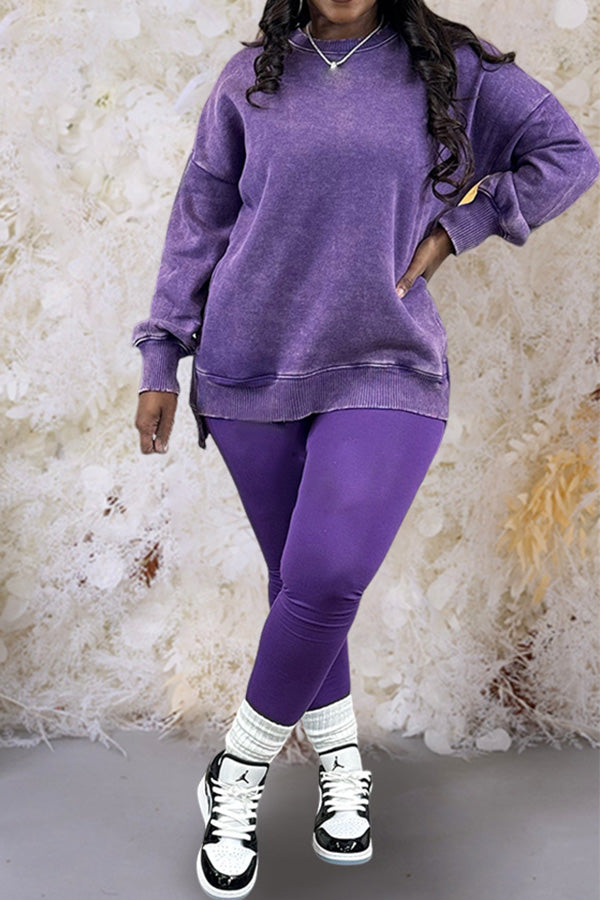 Casual Crew Neck Sweatshirt & Leggings Set