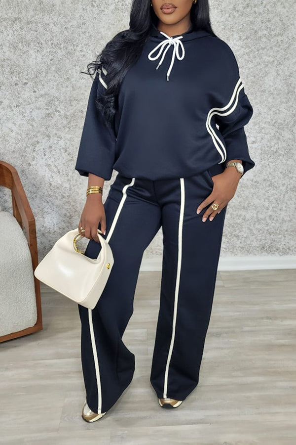 Casual Striped Hooded & Pants Set