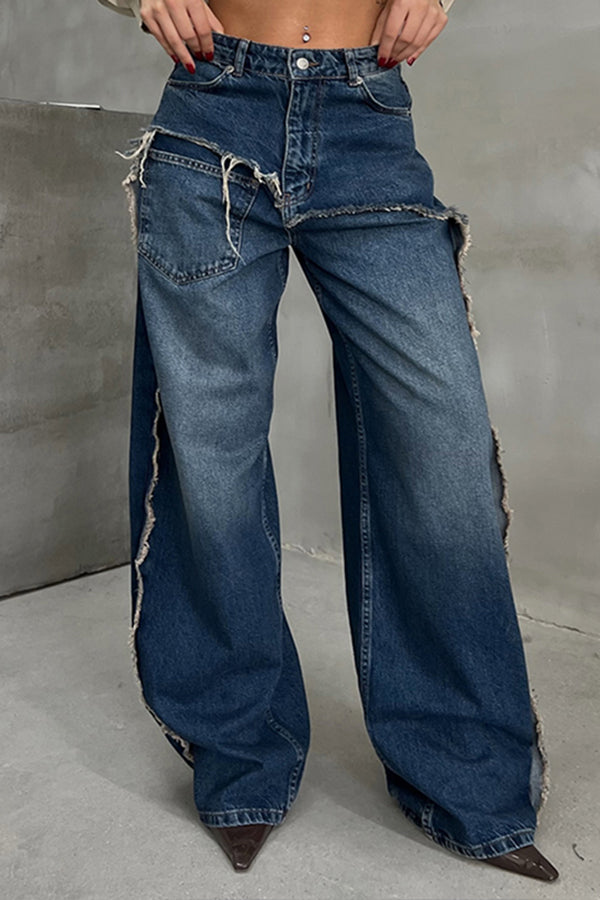 Stylish Pockets Raw Trim Jeans