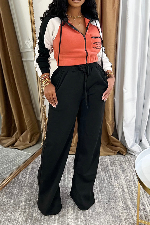 Casual Front Zipper Jacket & Drawstring Pants Set