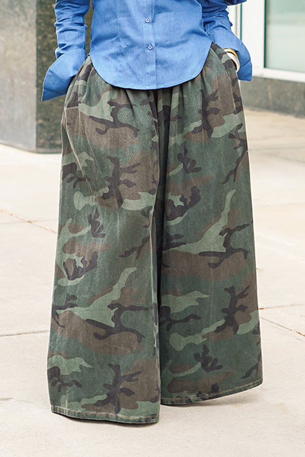 Stylish Camouflage Print Wide Leg Pants