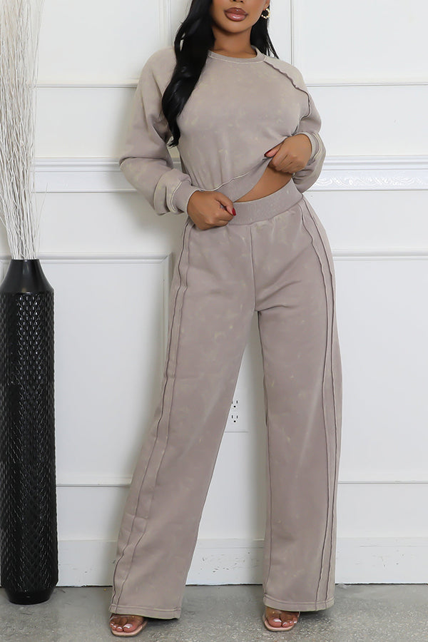 Stylish Round Neck Solid Sweater & Pants Set