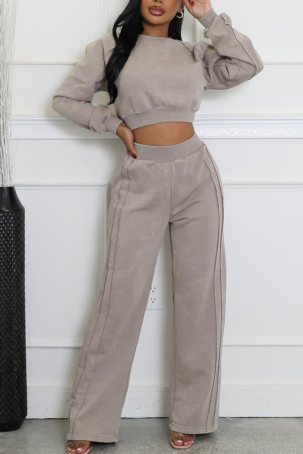 Stylish Round Neck Solid Sweater & Pants Set