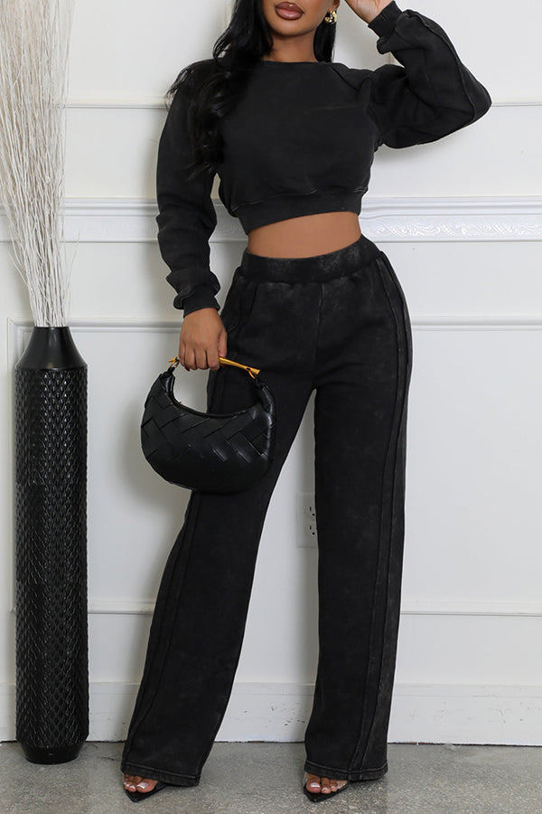 Stylish Round Neck Solid Sweater & Pants Set