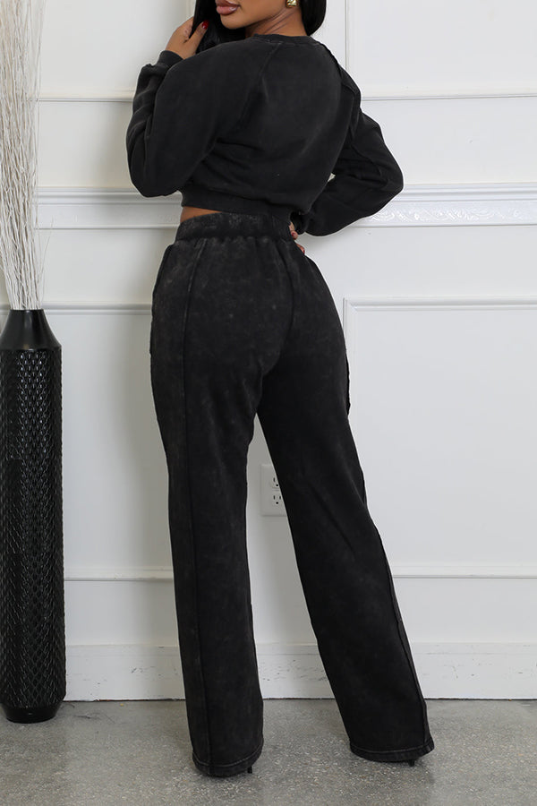 Stylish Round Neck Solid Sweater & Pants Set