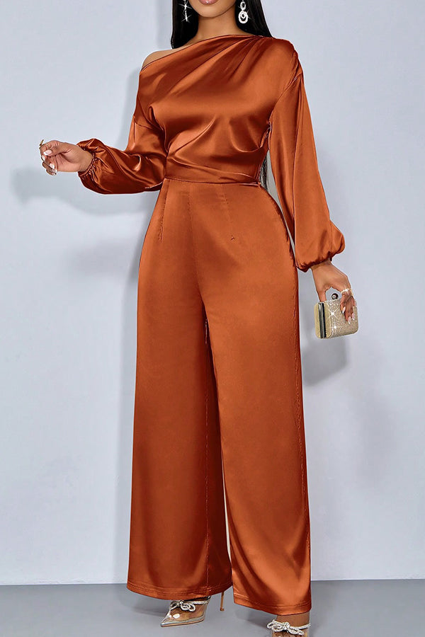 Elegant Oblique Neck Blouse & Pants Set