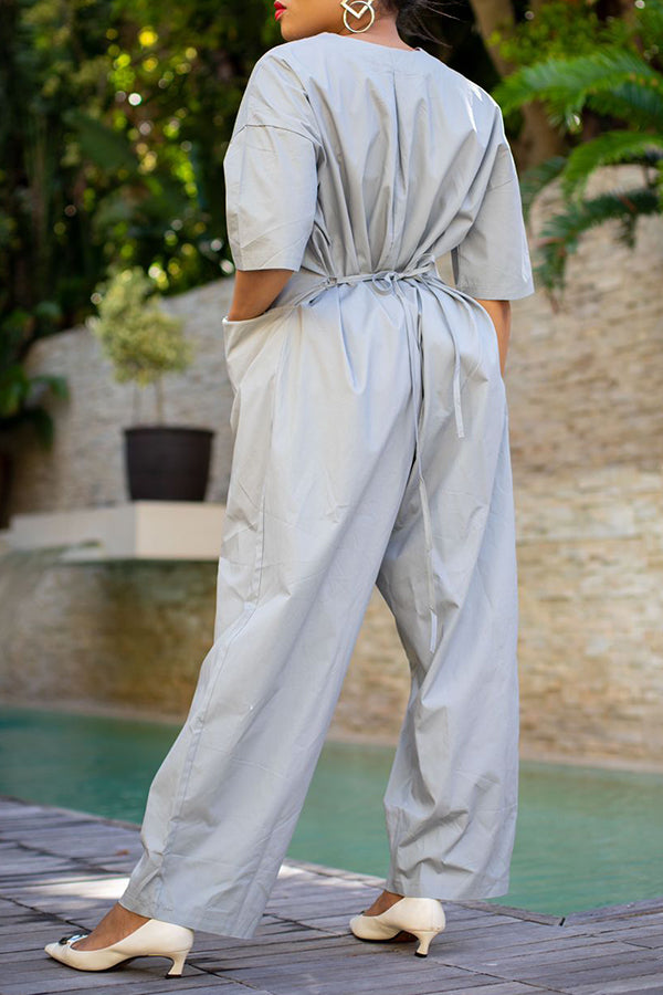 Chic V-Neck Half Sleeve Jumpsuit