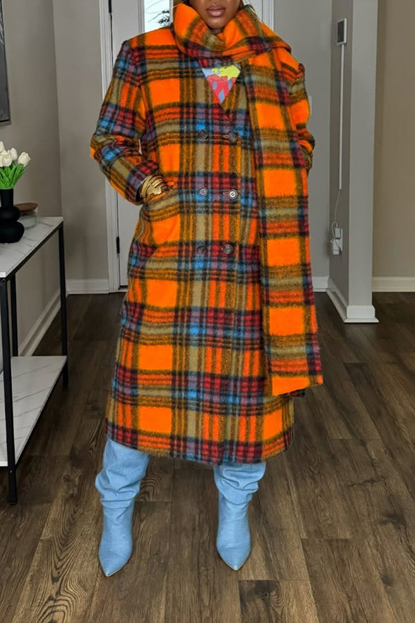 Stylish Plaid Dual Pocket Coat