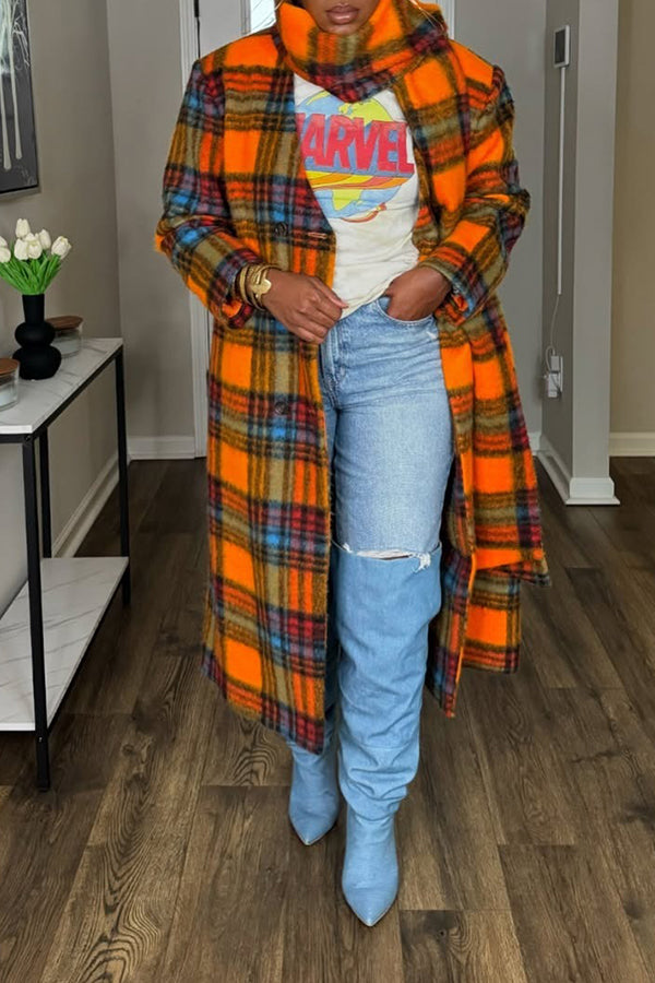 Stylish Plaid Dual Pocket Coat