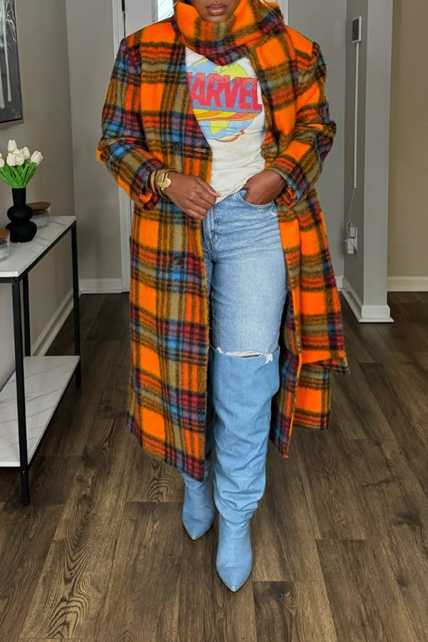 Stylish Plaid Dual Pocket Coat