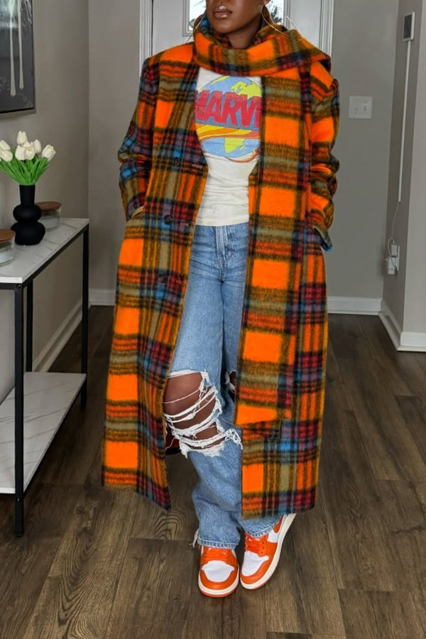 Stylish Plaid Dual Pocket Coat