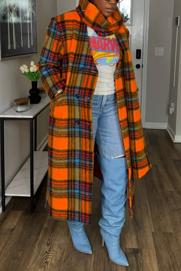 Stylish Plaid Dual Pocket Coat