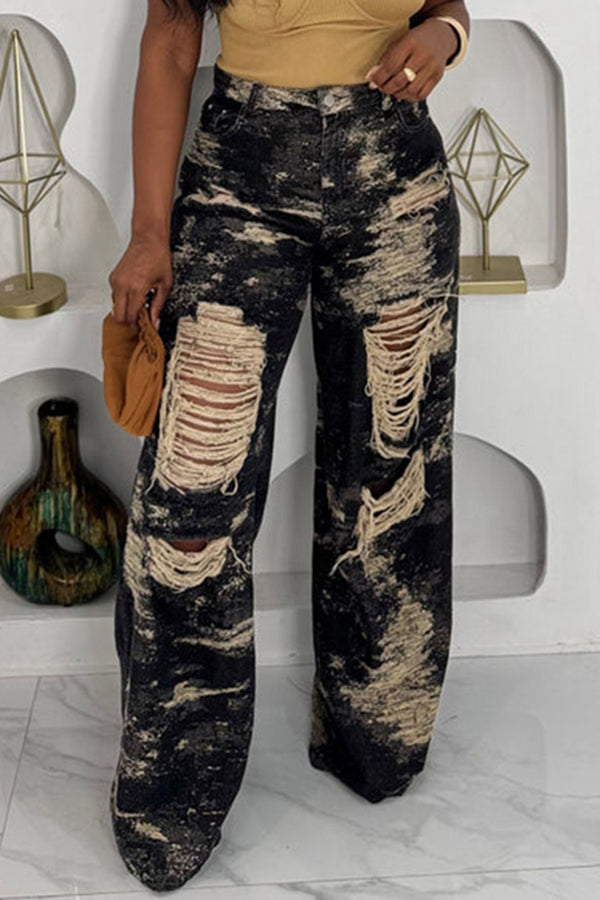 Stylish Ripped Wide Leg Jeans