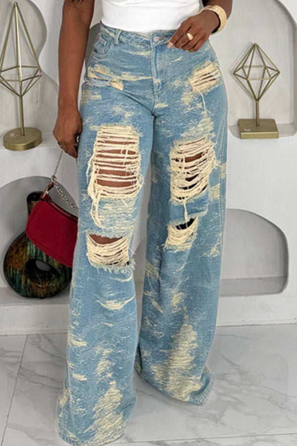 Stylish Ripped Wide Leg Jeans