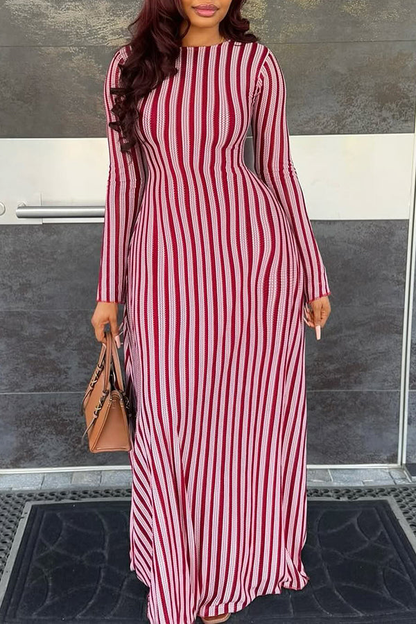 Chic Striped Boat Neck Maxi Dress