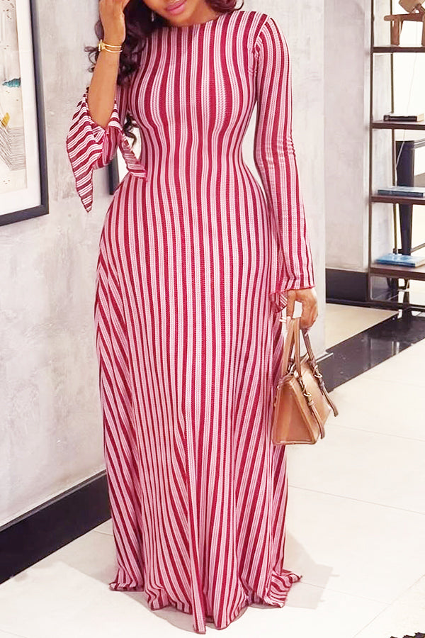 Chic Striped Boat Neck Maxi Dress