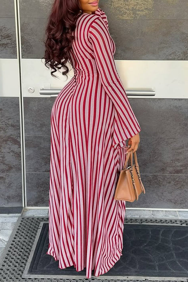 Chic Striped Boat Neck Maxi Dress