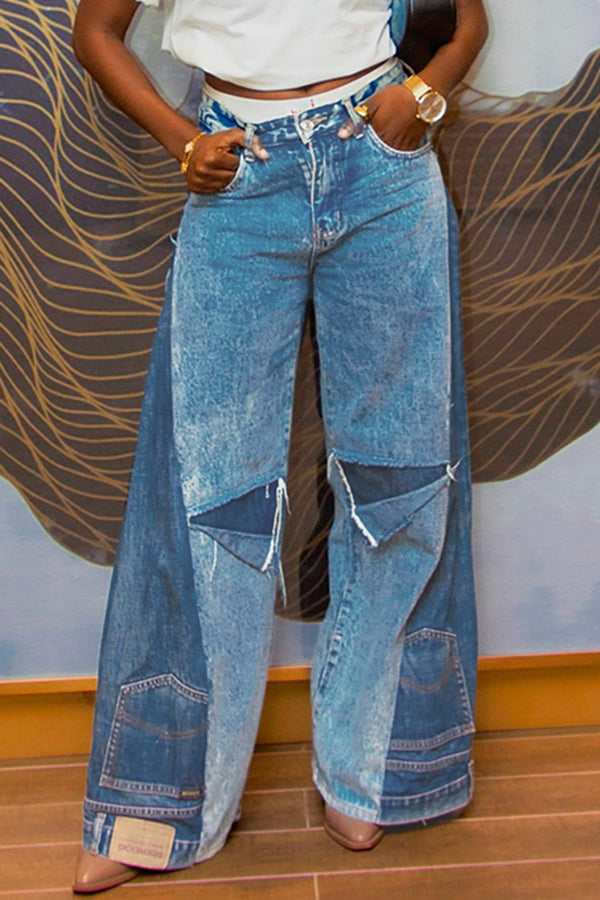 Fashion Color-Block Patched Jeans