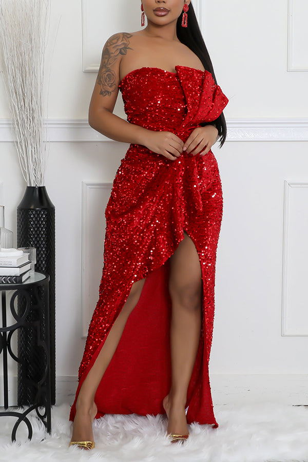 Party Sequin Off Shoulder Pleated Dress