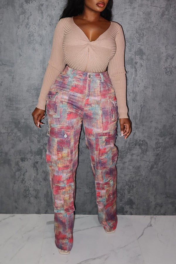 Fashion Colorblock High-Waisted Pants