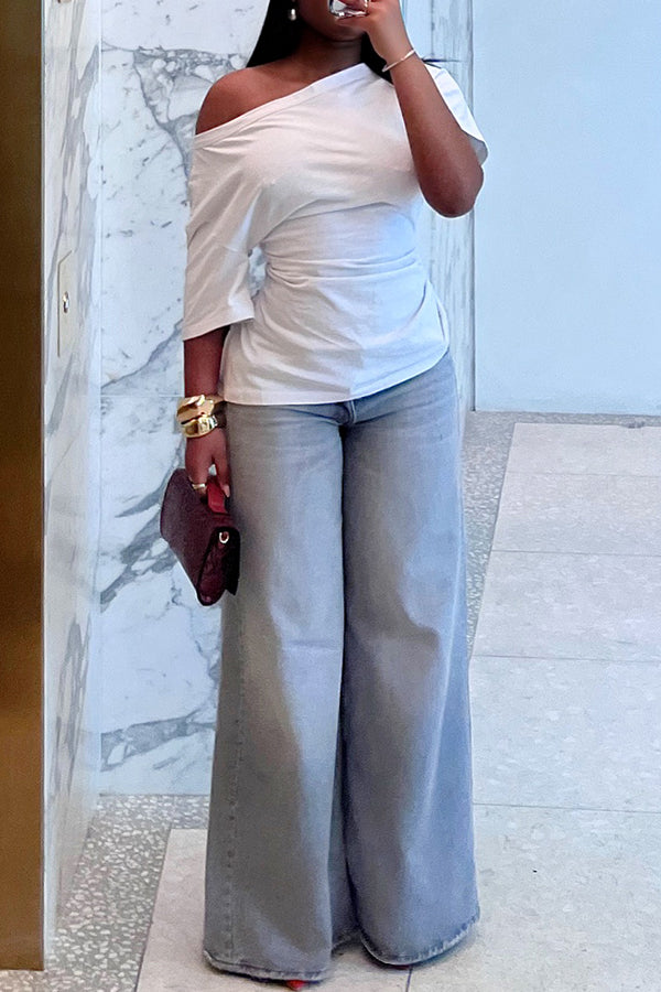 Chic Light Washed Wide Leg Pants