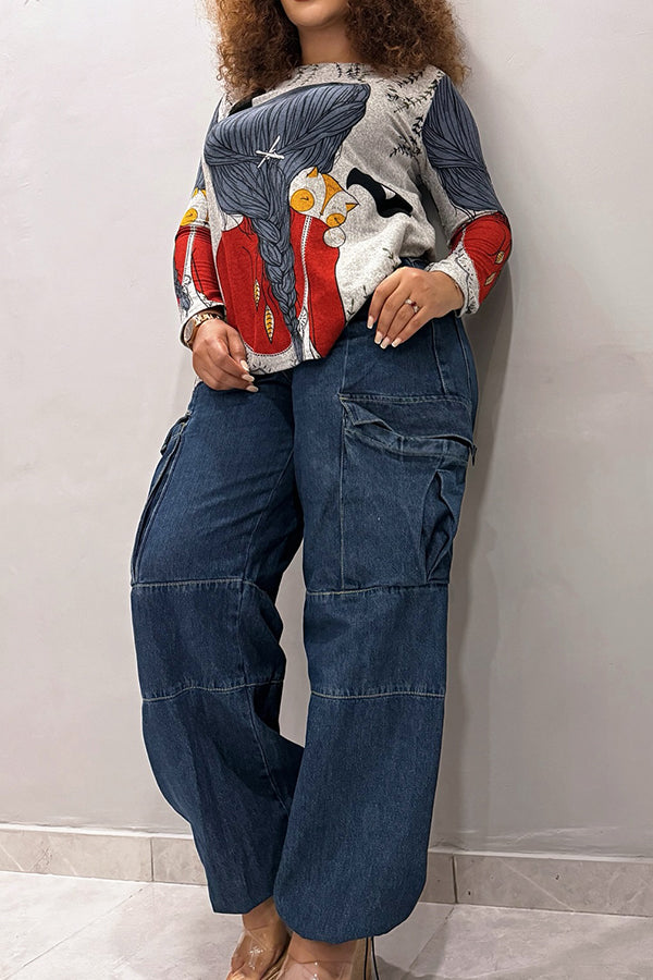 Casual Flap Pocket High Waist Jeans