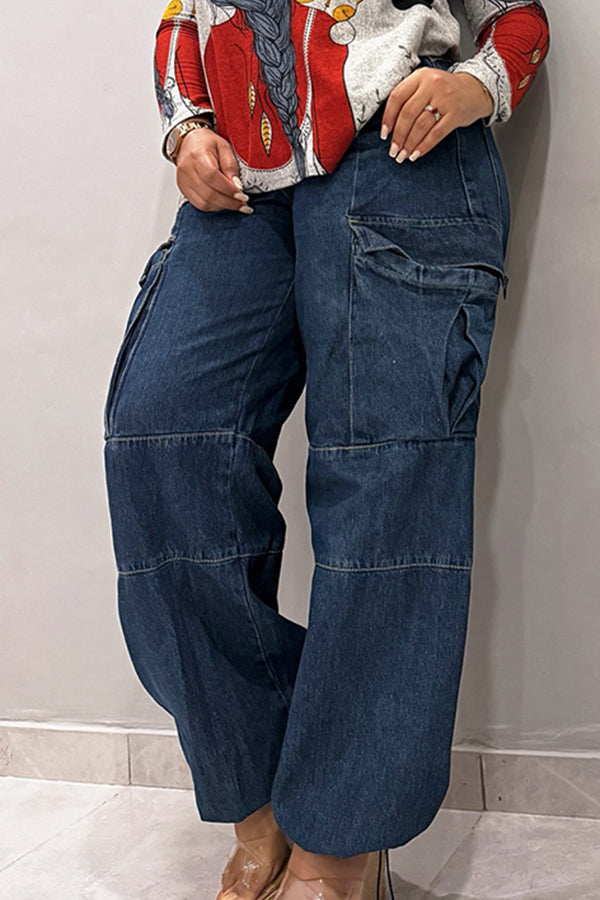 Casual Flap Pocket High Waist Jeans