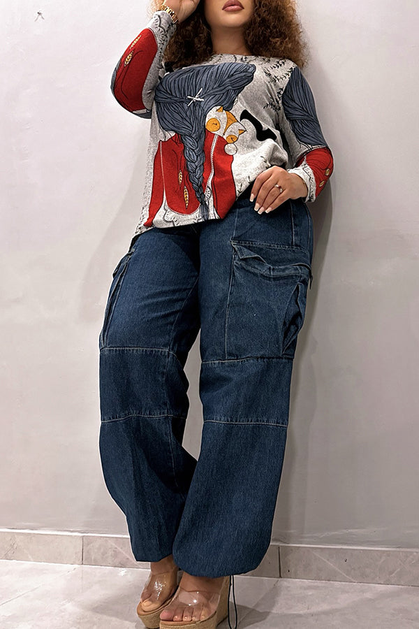 Casual Flap Pocket High Waist Jeans