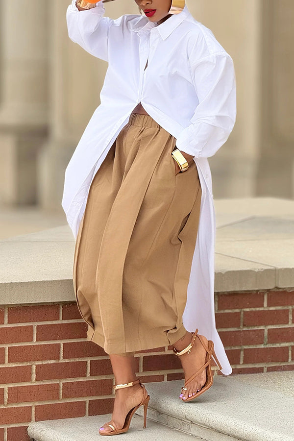 M-slit Hem Button Up Long Blouse