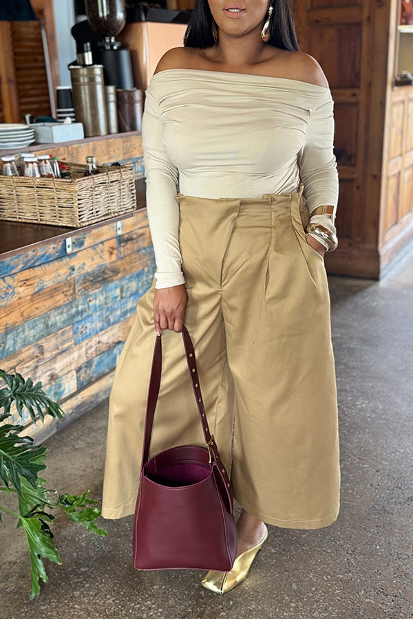 Stylish Solid Pleated Wide Leg Pants