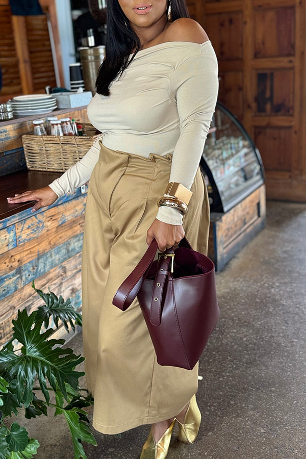 Stylish Solid Pleated Wide Leg Pants