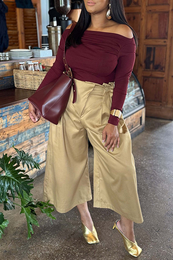 Stylish Solid Pleated Wide Leg Pants