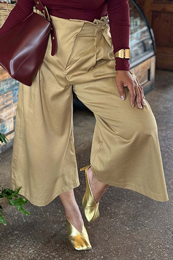 Stylish Solid Pleated Wide Leg Pants