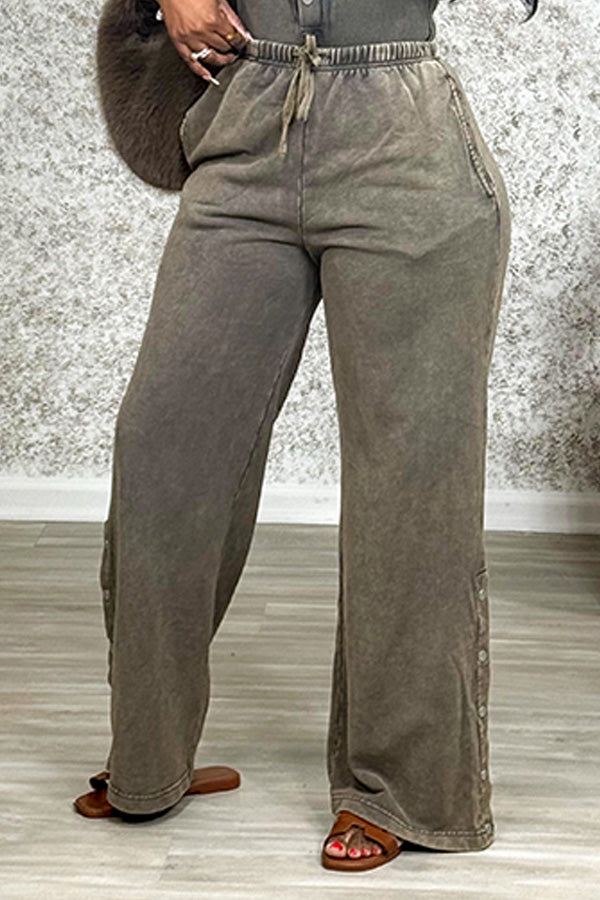 Stylish Side Pocket Drawstring Waist Pants