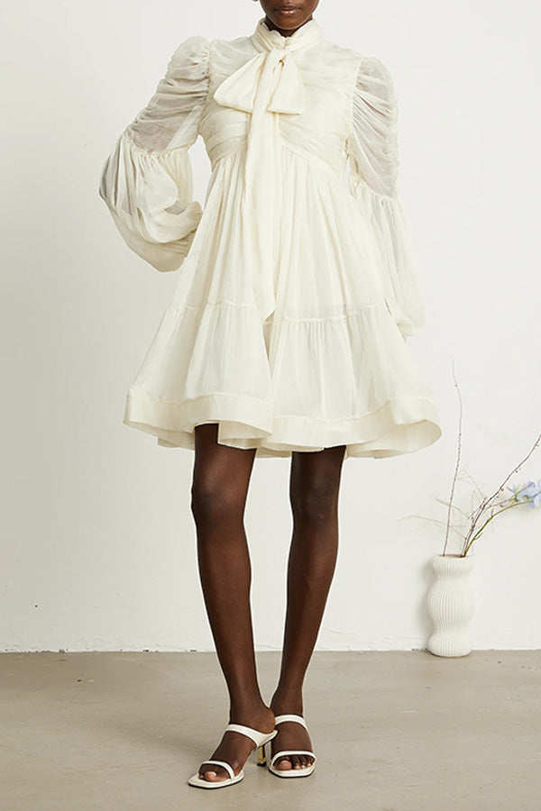 Fully pleated Puff Sleeves Dress