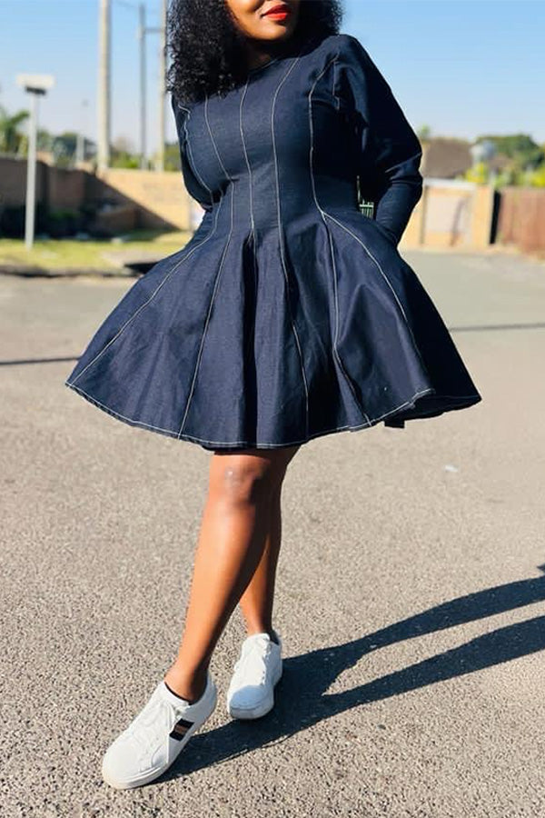 Puff Sleeve Denim Swing Dress