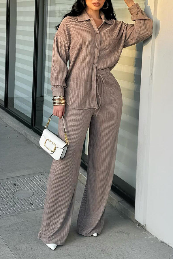 Chic Texture Shirt & Drawstring Pants Set