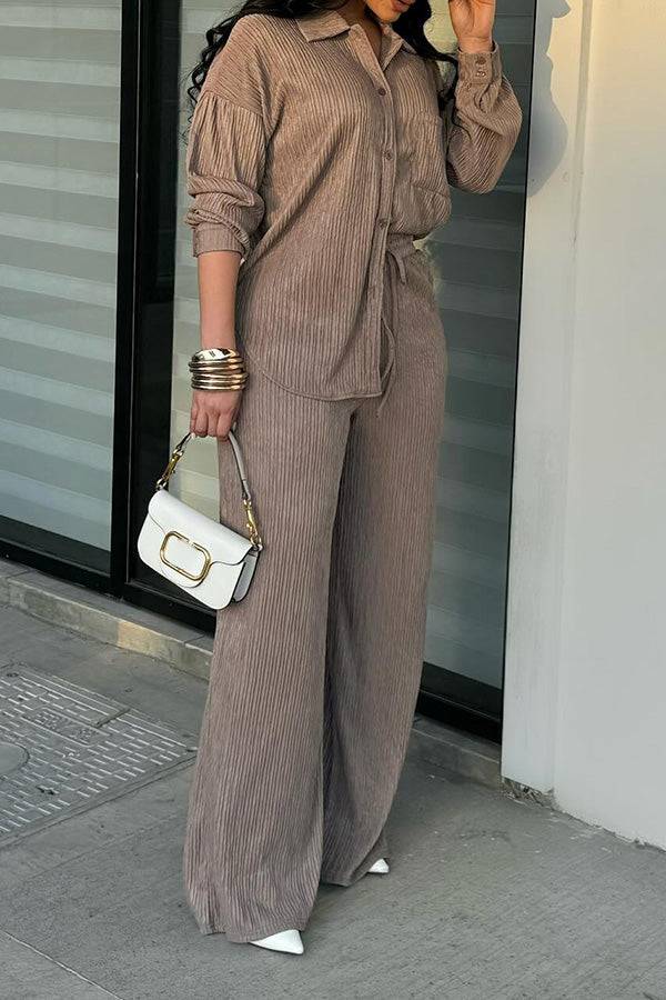 Chic Texture Shirt & Drawstring Pants Set